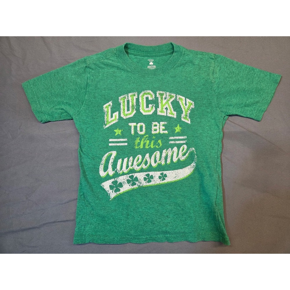 Wonder Nation Graphic Tee Kids XS 4-5 Green Good Lucky To Be This Awesome Shirt